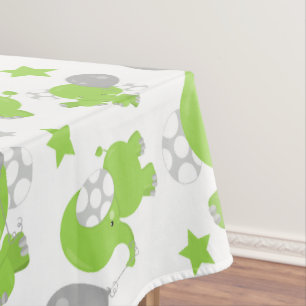 Pattern Of Green Elephants, Cute Elephants, Stars Tablecloth