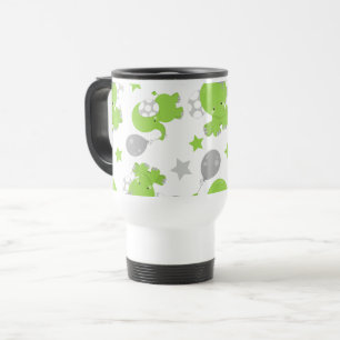 Pattern Of Green Elephants, Cute Elephants, Stars Travel Mug