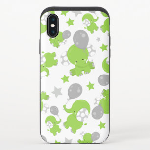 Pattern Of Green Elephants, Cute Elephants, Stars iPhone X Slider Case