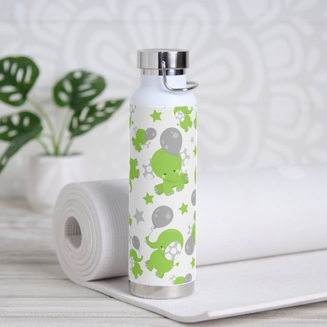 Pattern Of Green Elephants, Cute Elephants, Stars Water Bottle (Yoga)