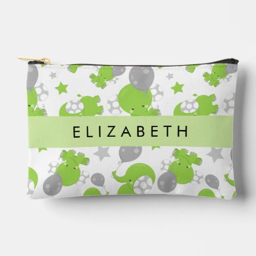 Pattern Of Green Elephants Stars Your Name Accessory Pouch