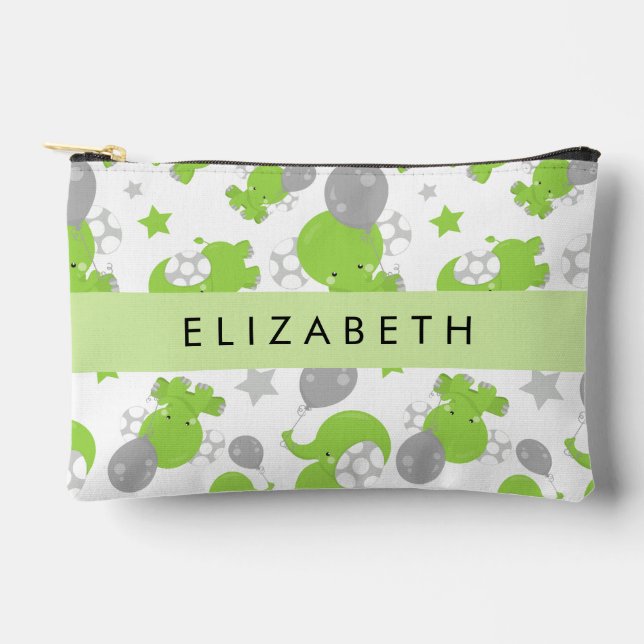 Pattern Of Green Elephants, Stars, Your Name Accessory Pouch (Front)