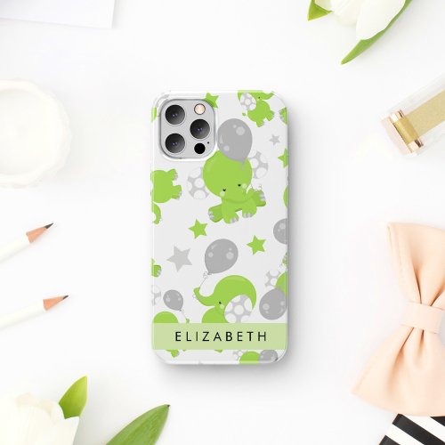 Pattern Of Green Elephants Stars Your Name iPhone 12 Pro Case