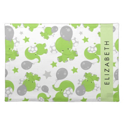 Pattern Of Green Elephants Stars Your Name Cloth Placemat