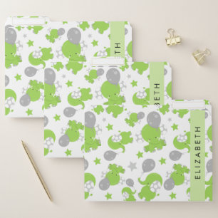 Pattern Of Green Elephants, Stars, Your Name File Folder