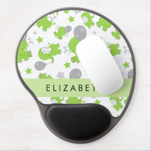 Pattern Of Green Elephants, Stars, Your Name Gel Mouse Pad