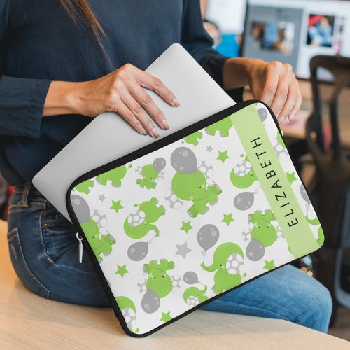 Pattern Of Green Elephants Stars Your Name Laptop Sleeve