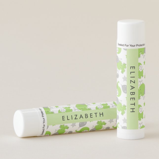 Pattern Of Green Elephants, Stars, Your Name Lip Balm (Front)