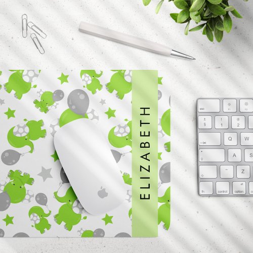 Pattern Of Green Elephants Stars Your Name Mouse Pad