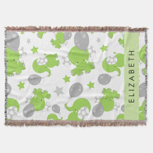 Pattern Of Green Elephants Stars Your Name Throw Blanket