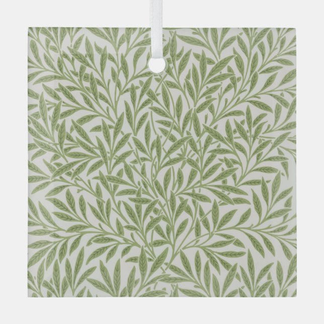 Pattern of green leafy branches  glass ornament (Front)