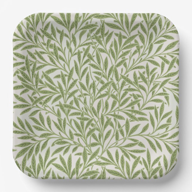 Pattern of green leafy branches  paper plates (Front)
