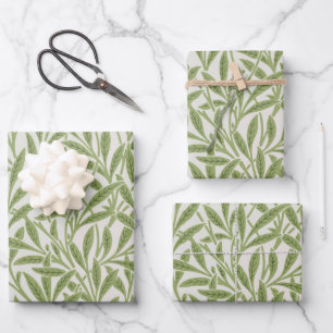Pattern of green leafy branches  wrapping paper sheets