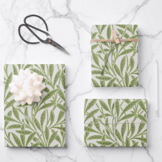 Pattern of green leafy branches  wrapping paper sheets (Front)