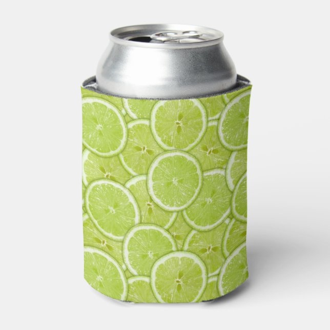 Pattern Of Green Lime Slices Can Cooler (Can Front)