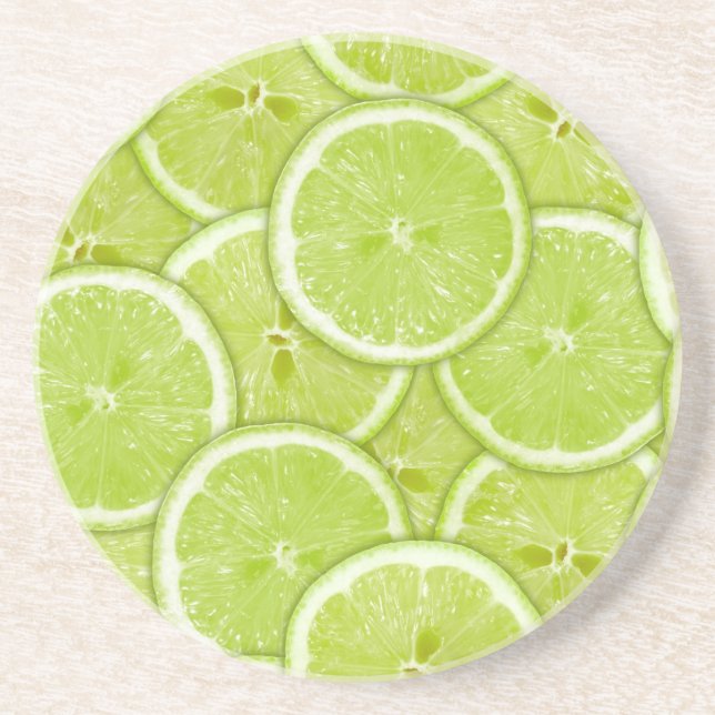 Pattern Of Green Lime Slices Drink Coaster (Front)