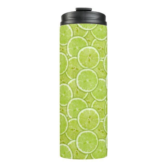 Pattern Of Green Lime Slices Thermal Tumbler (Front)