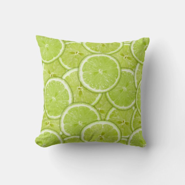 Pattern Of Green Lime Slices Throw Pillow (Front)