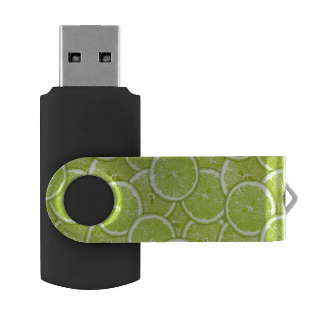 Pattern Of Green Lime Slices USB Flash Drive (Opened)