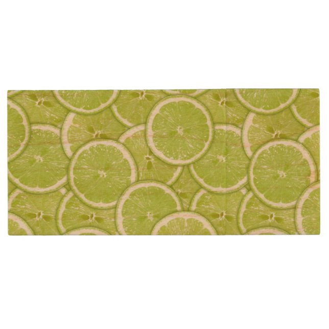 Pattern Of Green Lime Slices Wood USB Flash Drive (Front)
