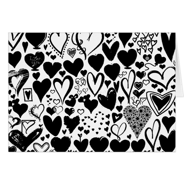 Pattern Of Hearts, Black Hearts, Black and White Cards (Front Horizontal)