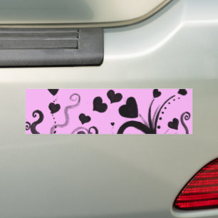 Pattern Of Hearts, Black Hearts, Dots, Love, Pink Bumper Sticker