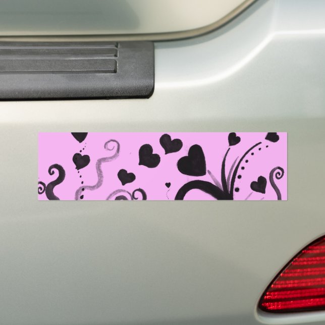 Pattern Of Hearts, Black Hearts, Dots, Love, Pink Bumper Sticker (On Car)