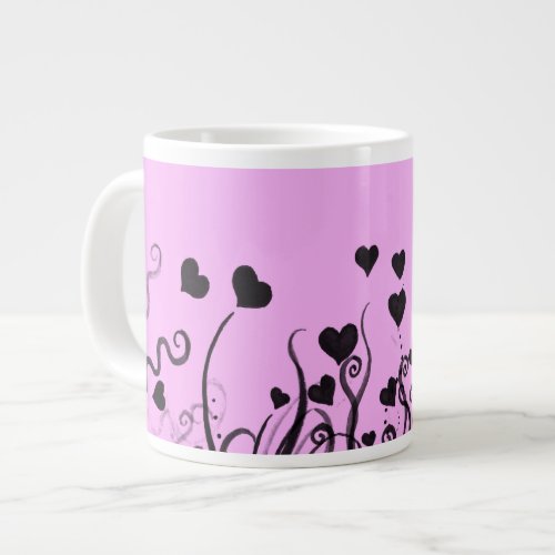 Pattern Of Hearts Black Hearts Dots Love Pink Large Coffee Mug