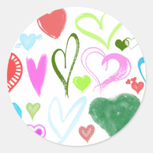 Pattern Of Hearts, Colorful Hearts, Hearts Pattern Classic Round Sticker