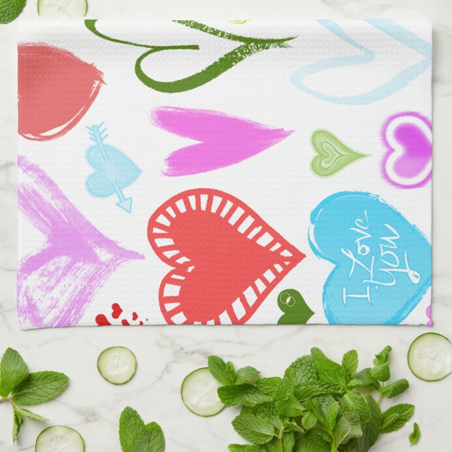 Pattern Of Hearts, Colorful Hearts, Hearts Pattern Towel (Folded)