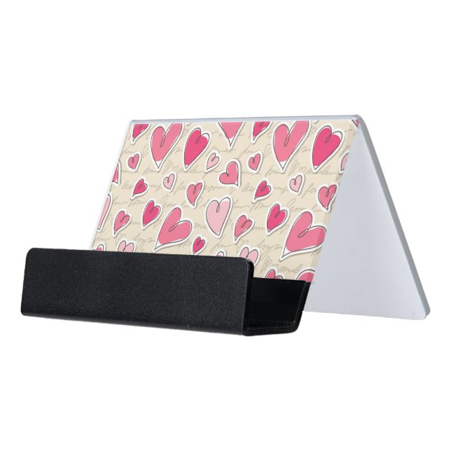 Pattern of Hearts Desk Business Card Holder (Angled Front)