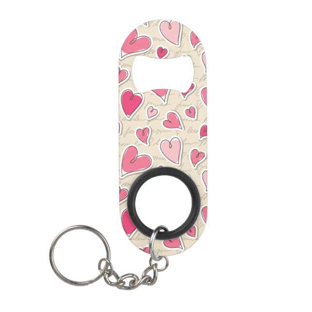 Pattern of Hearts Keychain Bottle Opener (Front)