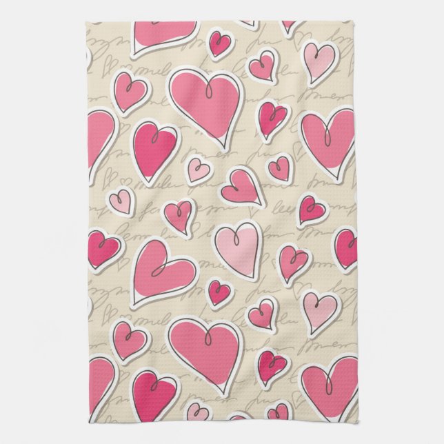 Pattern of Hearts Kitchen Towel (Vertical)