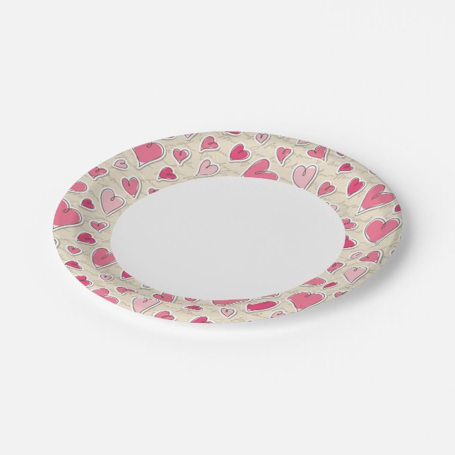 Pattern of Hearts Paper Plates (Angled)