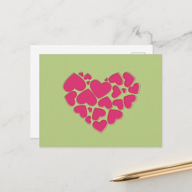 Pattern Of Hearts, Pink Hearts, Love Postcard (Front/Back In Situ)