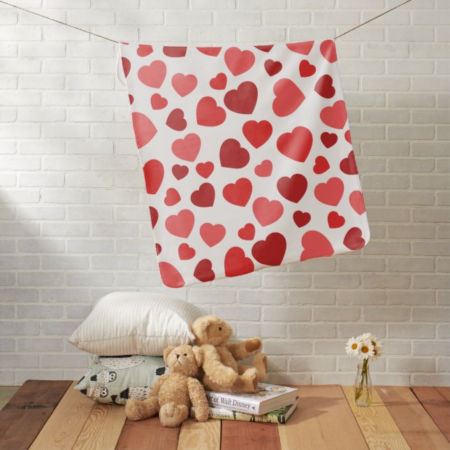 Pattern Of Hearts, Red Hearts, Hearts Pattern Baby Blanket (In Situ)