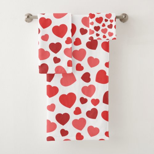 Pattern Of Hearts Red Hearts Hearts Pattern Bath Towel Set