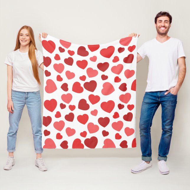 Pattern Of Hearts, Red Hearts, Hearts Pattern Fleece Blanket (In Situ)