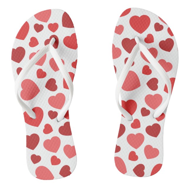Pattern Of Hearts, Red Hearts, Hearts Pattern Flip Flops (Footbed)