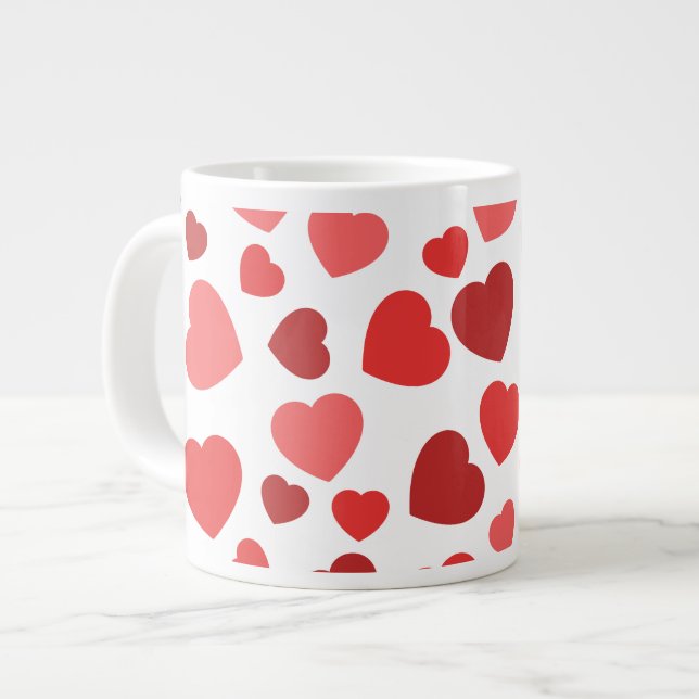 Pattern Of Hearts, Red Hearts, Hearts Pattern Giant Coffee Mug (Front Left)