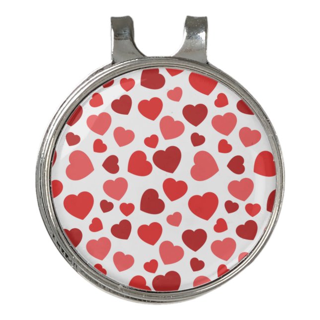 Pattern Of Hearts, Red Hearts, Hearts Pattern Golf Hat Clip (Front)