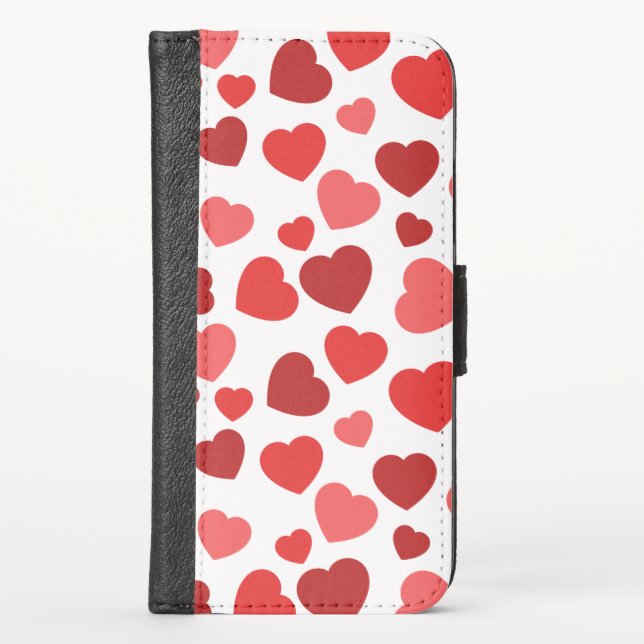 Pattern Of Hearts, Red Hearts, Hearts Pattern iPhone Wallet Case (Front)