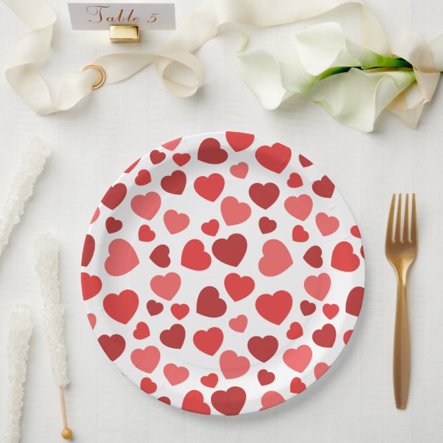 Pattern Of Hearts, Red Hearts, Hearts Pattern Paper Plates (Wedding)