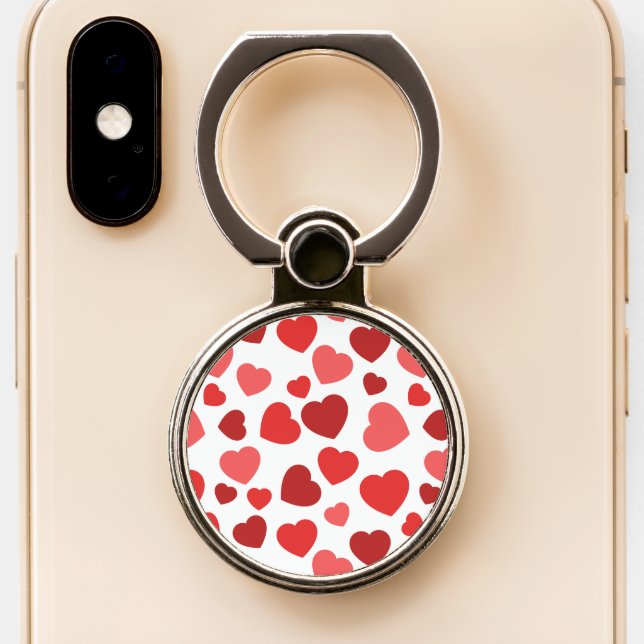 Pattern Of Hearts, Red Hearts, Hearts Pattern Phone Ring Stand (Close Up)