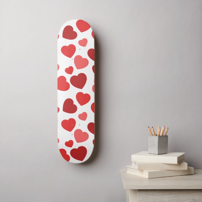 Pattern Of Hearts, Red Hearts, Hearts Pattern Skateboard (Wall Art)
