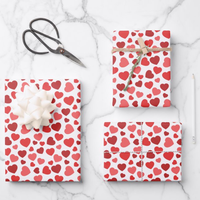 Pattern Of Hearts, Red Hearts, Hearts Pattern Wrapping Paper Sheets (Front)
