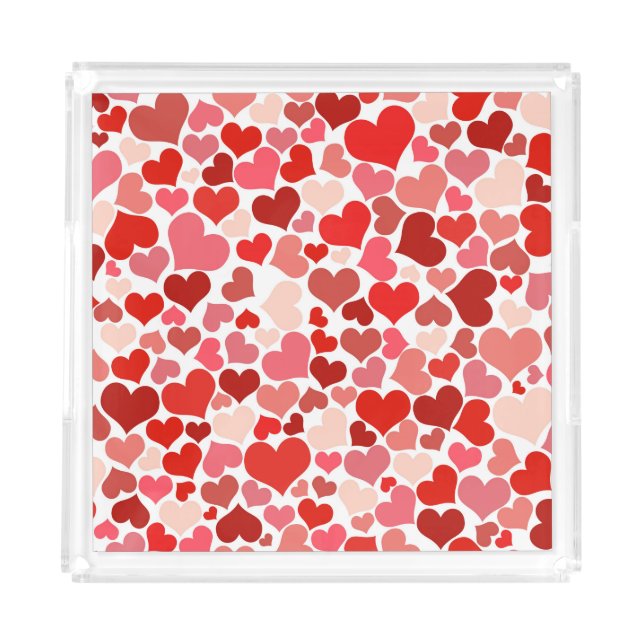 Pattern Of Hearts, Red Hearts, Love Acrylic Tray (Front)