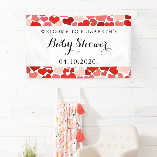 Pattern Of Hearts, Red Hearts, Love, Baby Shower Banner (Insitu)