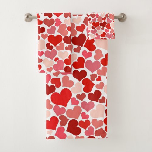 Pattern Of Hearts Red Hearts Love Bath Towel Set