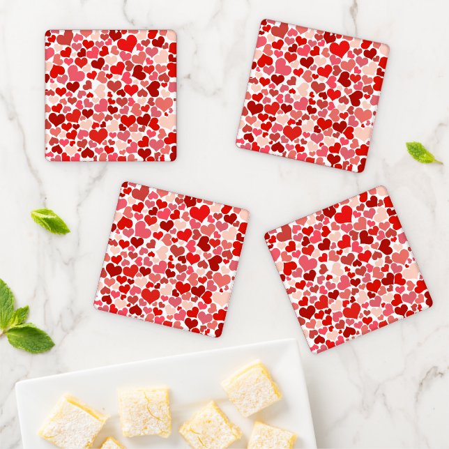 Pattern Of Hearts, Red Hearts, Love Coaster Set (In Situ)